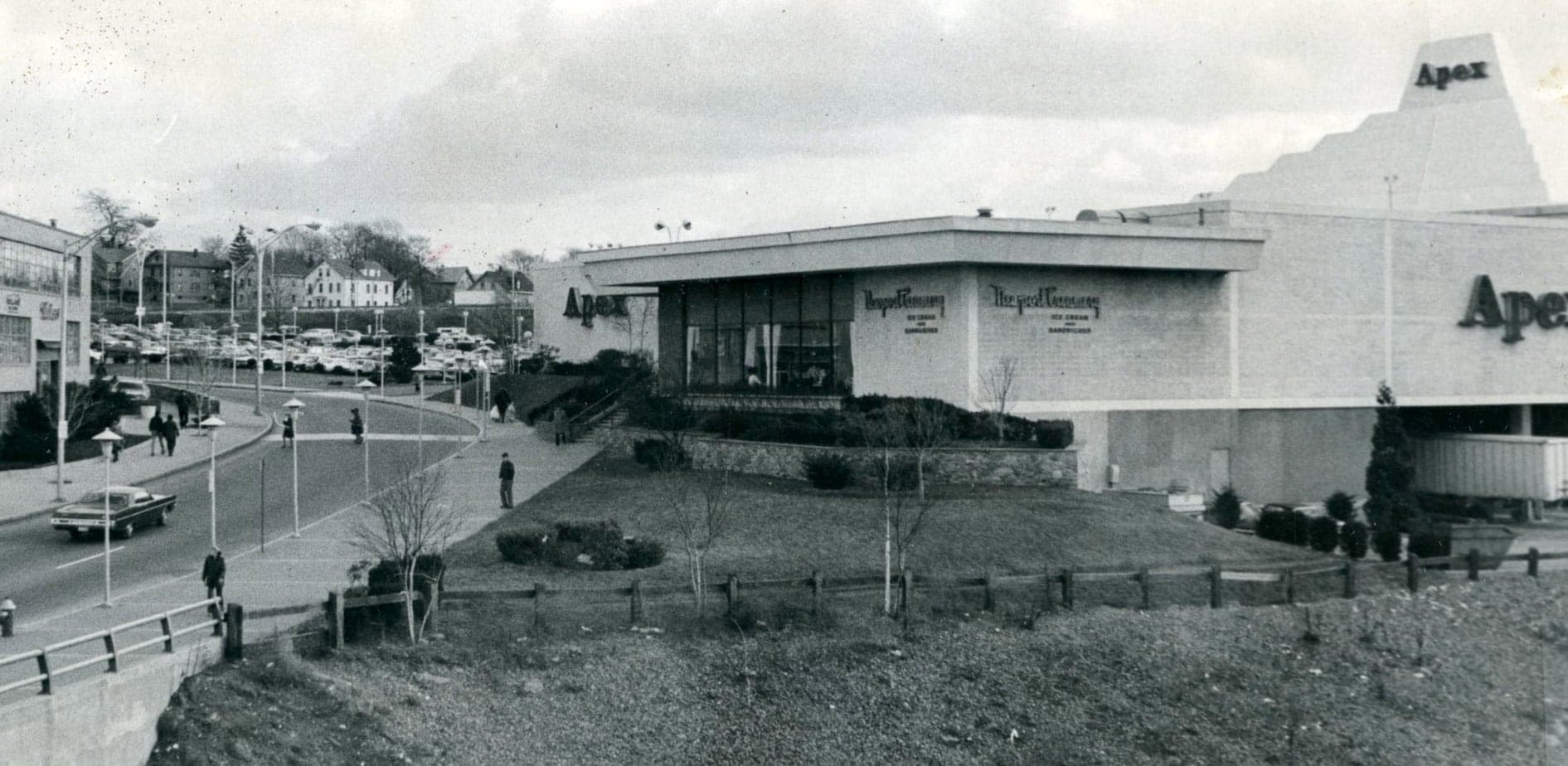 Newport Creamery Pawtucket location, vintage black and white photograph
